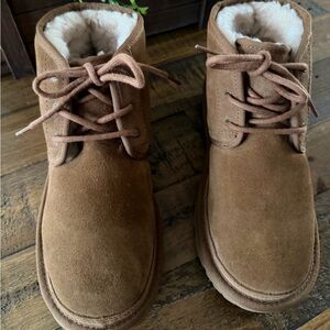 UGG Tan Ankle Boots with Plush Cream Interior